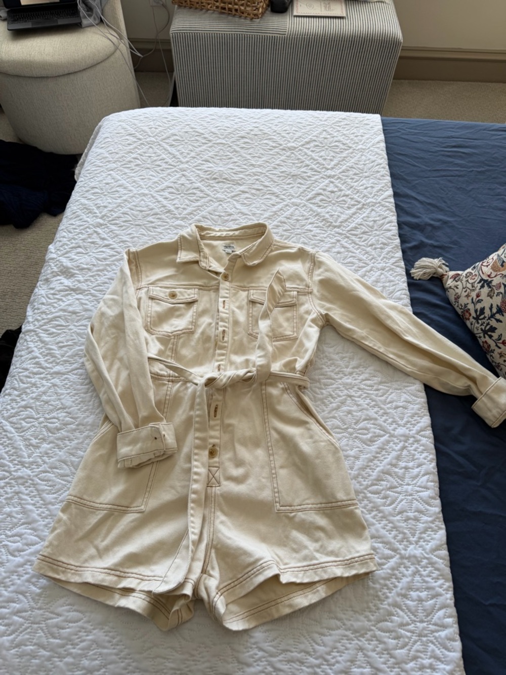 Rhythm Cream Utility Romper with Belt